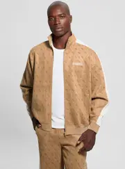 GUESS Men's Beige 4G Mojo Zip Jacket Size: XL, Elastane
