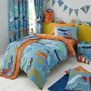 Happy Linen Company Girls Boys Kids Ocean Friends Sealife Blue Toddler Cot Bed Reversible Duvet Cover Bedding Set