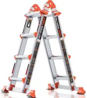 LANBITOU Ladder A Frame 4 Step Ladder Extension 14 FT Anti-Slip Multi Position &