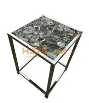 20" Square Agate Stone Coffee Table With Steel Stand Hallway Side Interior Decor
