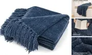 Throw Blanket Soft Cozy Chenille Throw Blanket with Fringe Tassel for Couch