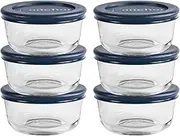 Anchor Hocking 1 Cup Glass Storage Containers with Lids, Set of 6 Glass Food Storage Containers with Navy Blue SnugFit Lids