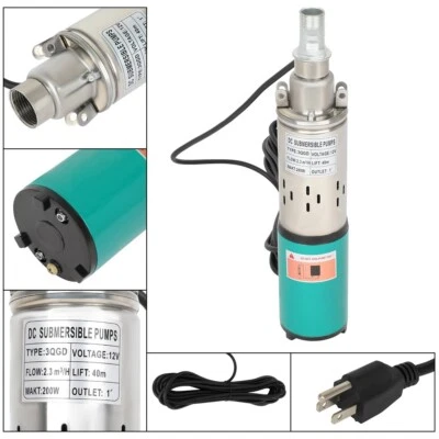 0.3HP 12v Submersible Water Pump Stainless Steel Deep Well Green Max Head 40m