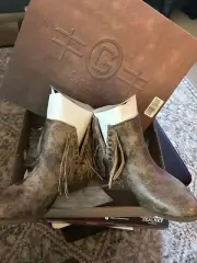 Circle G By Corral Metallic Fringe Studded Booties - Size 9.5