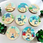 Set Of 8 Hand Crafted Gnome Coasters w/holder