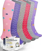 Pembrook Light Compression Socks for Women - 6 Pairs | 8-15 mmHg Cotton Compression Socks Women | Circulation Support