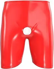[Syhzlz] Men's Shiny Leather Boxer, Sexy Open Crotch, Comfort Stretch Waistband, Glossy PU Leather