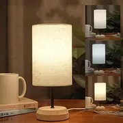 ANLAIBO Bedside Lamps, Table Lamps with Linen,3-Color Temperature Brightness Dimmable Small Lamp with Wood Base LED Desk Lamp Minimalist Nightstand for Bedroom Living Room Gift Decor, Dimmable Bulb
