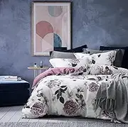 White Floral Doona Cover Set/Quilt Cover Set – 100% Premium Cotton, Soft & Breathable – Bold Pink Flower Print Bedding with 2 Pillowcases – Queen/King Size (Queen)
