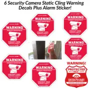6 Security CCTV Camera Static Cling Decals & 1 Home Alarm Security Sticker