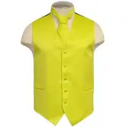 New Brand Q Men's Vest tuxedo waistcoat & Necktie Florescent Yellow formal prom