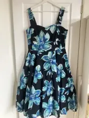 Ladies Size 16 Blue Floral Wedding Prom Guest Cotton Dress NWT from Debenhams