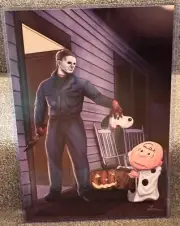 Michael Myers vs Peanuts Snoopy Glossy Art Print 11 x 17 In Hard Plastic Sleeve