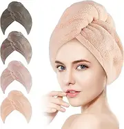 Microfiber Hair Towel Wrap, Super Absorbent Twist Turban for Women Fast Drying Hair Caps with Buttons for Drying Curly, Long & Thick Hair, Microfibre Hair Towel Pink