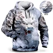 Chinese New Year Dragon Hoodie Mens Graphic Animal Prints Daily Classic Casual 3D Pullover Holiday Going Out Streetwear Hoodies Blue Green Khaki Long Sleeve Ho