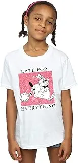 [Absolute Cult] Disney Girls Alice in Wonderland White Rabbit Cotton T-Shirt (UK Size: 5-6 Years) (White)
