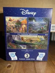 Ceaco Disney Thomas Kinkade 3-In-1 Puzzle Dumbo Lion King Lady And Tramp New