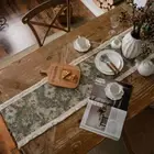 Light Luxury Oil Painting Burlap Table Runner Vintage Boho Tablecloth Home