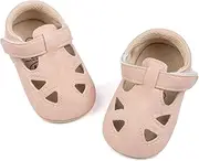 [HsdsBebe] Sandals for Baby Boys Girls Closed-Toe Pu Leather Anti-slip Soft Sole Unisex Infant Beach Sandals First Walkers Summer Crib Shoes, A/Pink, 3-6 Months Infant