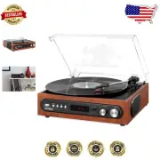 Versatile Bluetooth Record Player with Removable Dust Cover and Stereo Speakers