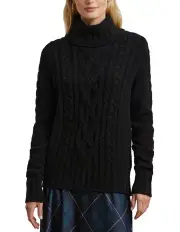 [Polo Ralph Lauren] Aran Knit Wool Blend Turtleneck Sweater in Black