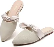 [Tilocow] Knit Mules for Woman Pointed Toe Flats Bow Mules Slip On Slides Flats Shoes Women Dressy Comfortable