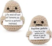 utosday 2pcs Funny Positive Potato, 3 inch Cute Crochet Potato Doll with Positive Card, Soft Wool Knitting Emotional Support Positive Life Potato Toy for Birthday Gifts Room Decor