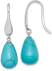 [JewelryWeb] 925 Sterling Silver Rhodium Plated Simulated Turquoise Teardrop Dangle Earrings 36x9.37mm Wid-Dangle Earring for Women