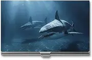 [VFMKT] Slim Metal Business Card Holder Portable Business Card Case Pocket Name Card Holder Two Sharks in The Wallet for Men Women Office Travel