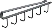 Iron Under Cabinet Hook Organizer, 6 Hook Clamp On Storage Hanger with Rustproof, 8 cm Slim for Kitchen Bedroom Bathroom (Black)