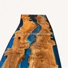 Ultra Clear Dining Table Natural Acacia Wood Table Crystal Blue Resin Epoxy Tops