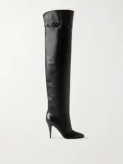 [Valentino Garavani] Valentino Garavani - 105 Buckle-embellished Leather Over-the-knee Boots - Black - IT38 IT 38 Black