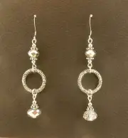 Antique silver crystal earrings with hammered circles