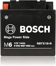 [Bosch] AGM Motorcycle Battery, Powersport Battery M6 RBTX16-N Mega Power Ride - 12V, 14 A/h Rate, 230 CCA, Lead-acid for Two-Wheeler Vehicles, Type B, Left (+) Right (-), 150 x 87 x 161 mm