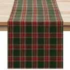 Christmas Checkered Tartan Table Runner - Green Buffalo Plaid Xmas Stain Resi...