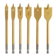 Spade Drill Bit Set- Paddle Flat Bits, Hole Cutter, Titanium Coating, Carbon Ste