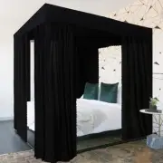 Black Canopy Bed Curtains - 4 Corner Post Bed Curtains Canopy Queen Bed Canop...