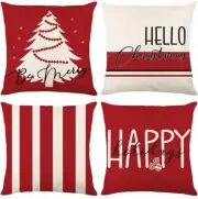 Set of 4 Christmas holiday throw Pillow covers 18"x 18" linen throw pillow cases