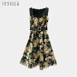 【JESSICA】摩登華麗花卉印花桃心領長禮服洋裝G34704