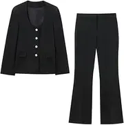 [Zadaos] Women Trouser Suits Solid Single Breasted Blazer Coat Top + Streetwear Bell Bottoms Long Pant