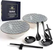 Ceramic Ramen Bowl Set – 10-Piece Japanese Dinnerware for Ramen, Pho, Udon | 1700ml Large Bowls, Chopsticks, Spoons, Sauce Dishes & Holders | Premium Asian Noodle Gift Set