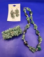 3 Piece - Peridot Chip Jewelry Set - August Birthday - Necklace Bracelet Earring