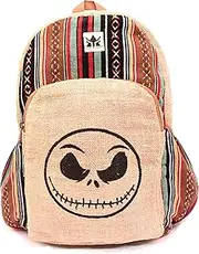 YAK & YETI Handcrafted Hemp Backpack from Nepal – Eco-Friendly, Durable, and Stylish with Adjustable Straps-Multi Pocket-Best for Travel and Hiking-Fits Laptop-For Men and Women-Skeleton Printed,