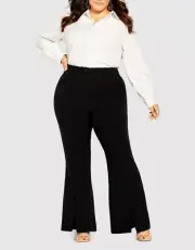 City Chic NWT Luna High Waist Wide leg Pants Plus Size 20 black split hem dressy