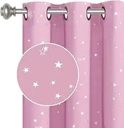 Smarcute Blackout Kids Room Curtains Twinkle Stars Blockout Bedroom Curtain Draperies for Boys/Girls - Thick Soft Fabric with Eyelet Top, Each Piece W132cm by D213cm, Sold by Pair, Pink