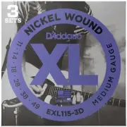 D'Addario EXL115-3D XL Nickel Electric Guitar Strings, 11-49 Medium, 3-Pack