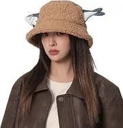 [DILINBAO] 2025 Funny Fish Faux Fur Fuzzy Bucket Hats Women Men Cute Plush Fisherman Cap Winter Warm Fluffy Furry Basin Hat