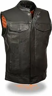 Milwaukee Leather SOA Men's Naked Cowhide Leather Vest MLM3510 Zipper/Snap Front w/ 2 Gun Pockets