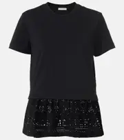 [Moncler] Moncler Lace-trimmed cotton T-shirt UK 14 black