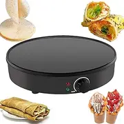 Electric Commercial Crepe Maker, 12" Electric Frying Pan with Temperature Adjustable, 30cm Non Stick Electric Hotplate Mini for Crepes, Blintz, Chapati, Pizza, Bread, Fried Eggs, Taco